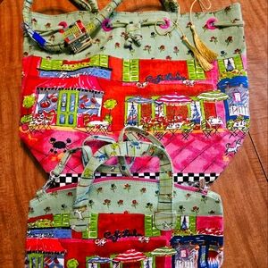 Colorful Cafe Scene Tote and Handbag Set